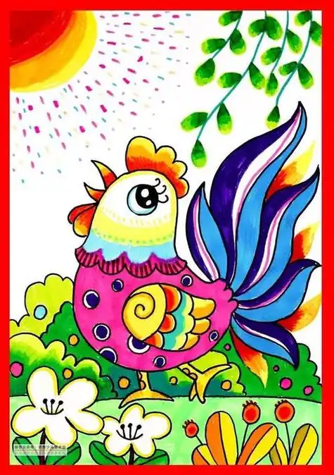 公鸡怎么画简笔画公鸡怎么画简单又漂亮带颜色儿童画教程水彩笔画