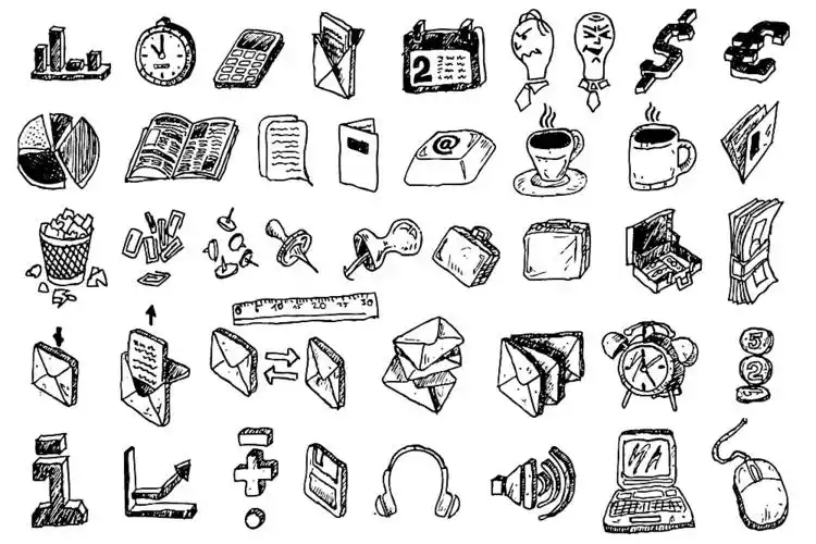 各种办公用品手绘矢量图片