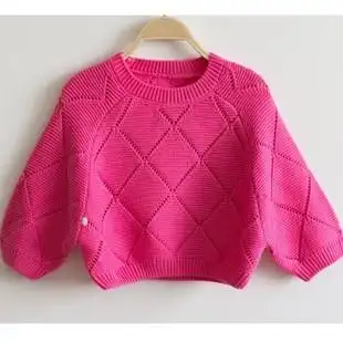 一件代发2015春装新款童装女童毛衣儿童全棉菱形针织衫圆领蝙蝠衫