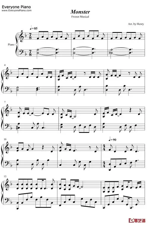 monster钢琴谱elsa冰雪奇缘音乐剧ost