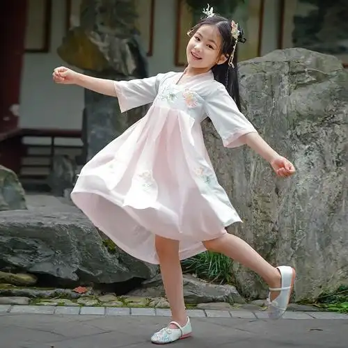 中国风儿童宝宝襦裙夏装原创古装连衣裙汉服女童装锦蜀纪半池莲