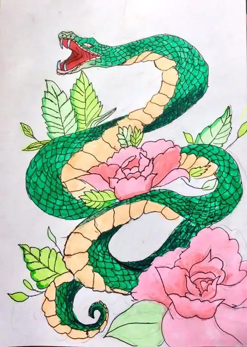 大蟒蛇背上的鳞挺好画的