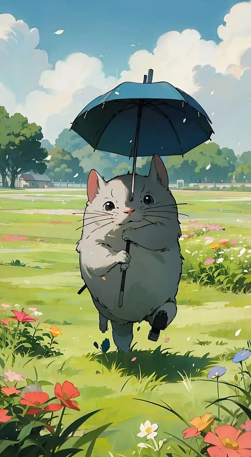 动漫里面的龙猫.一只宫崎骏动漫里的龙猫,打着雨伞,在草地上欢 - 抖音