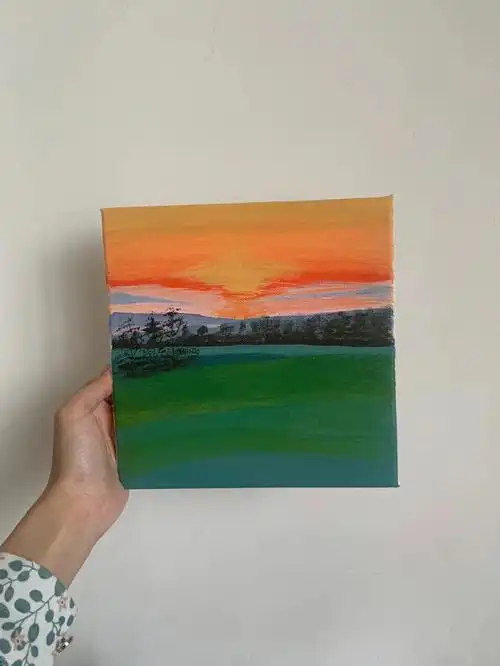 丙烯画风景装饰画落日余晖