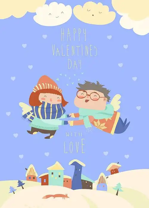 00103-可爱小人物情侣日常生活装饰插画海报图案 (14)