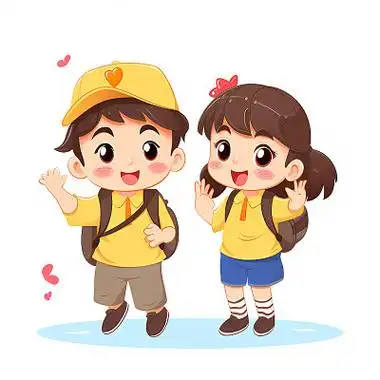 开学季学生背书包快乐去上学元素