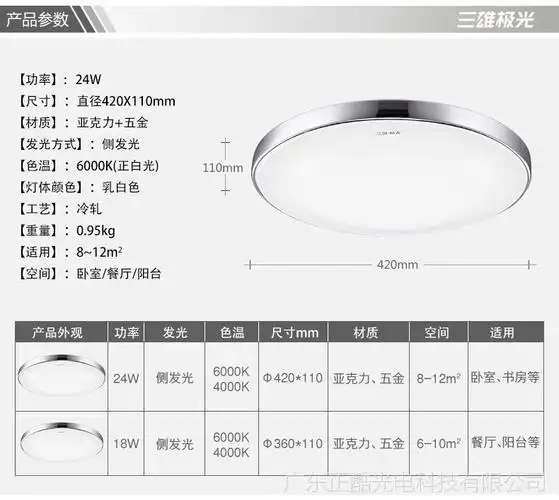 三雄极光 一线银led吸顶灯主卧室灯圆形简约大气过道台灯卧室灯