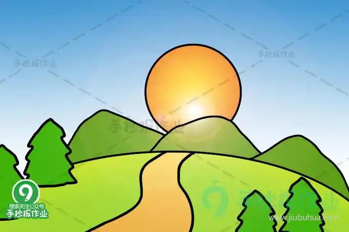 卡通日落简笔画