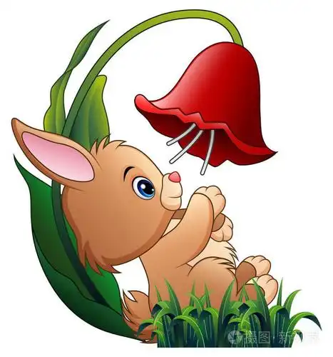 在白色背景下玩花的可爱小白兔的矢量插图插画-正版商用图片0fr965-摄