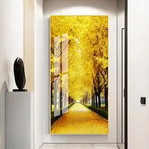 黄金金光大道玄关装饰画现代简约壁画钢化玻璃画挂画轻奢晶瓷墙画