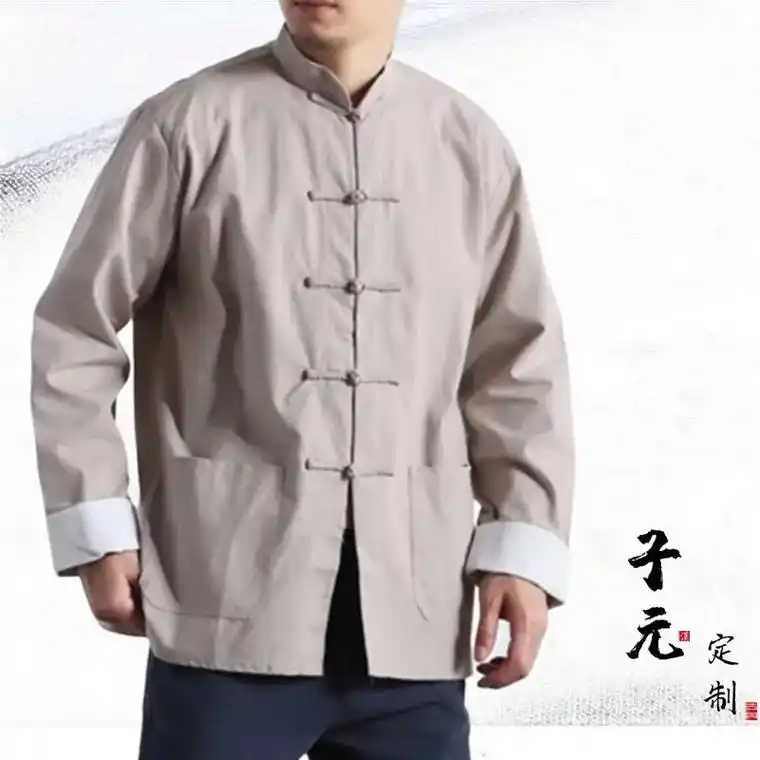基础款唐装男棉麻盘扣对襟衣