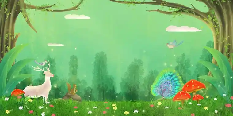 卡通绿色森林动物插画素材背景
