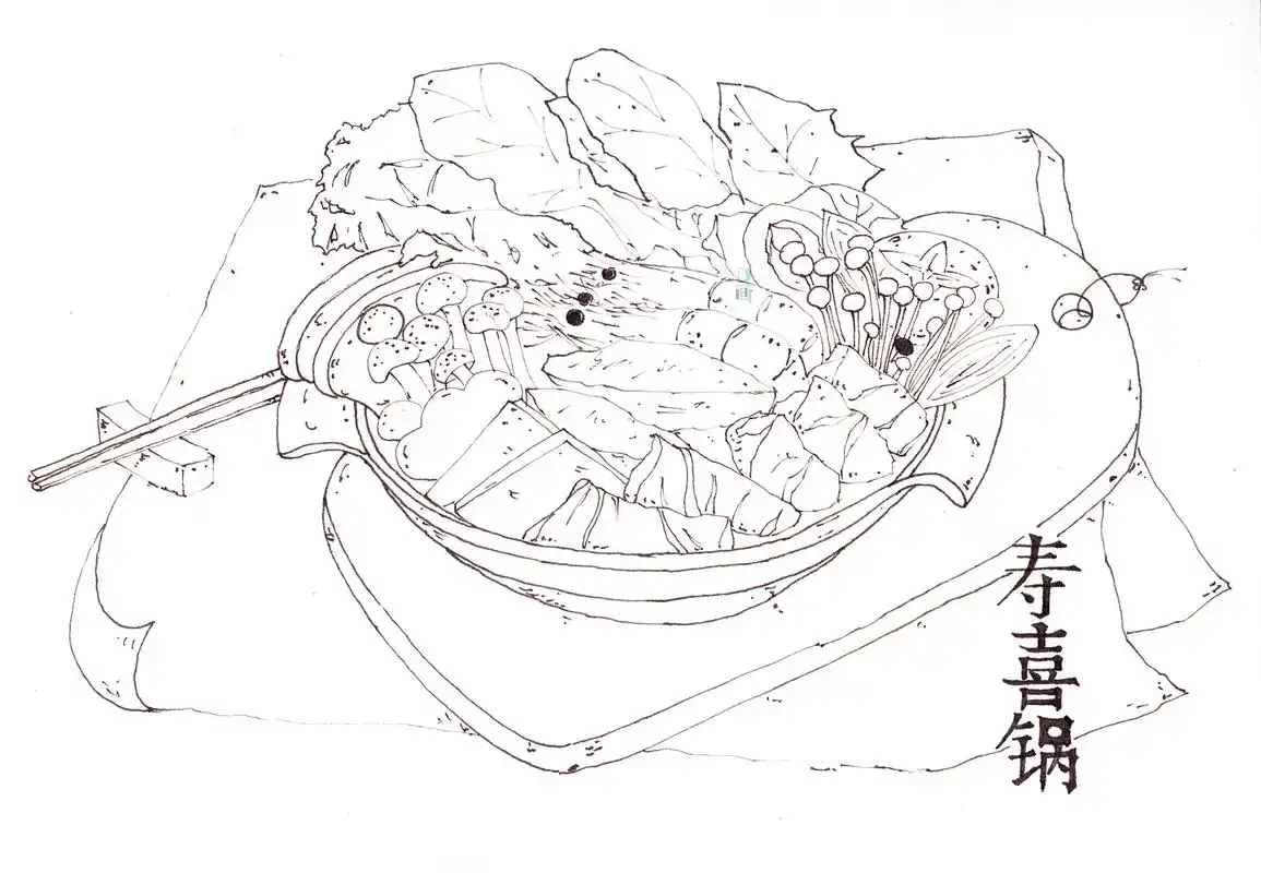 水彩美食|寿喜锅