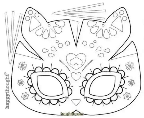 可打印的花纹猫咪面具a4打印模板图片下载-红豆饭小学生简笔画大全