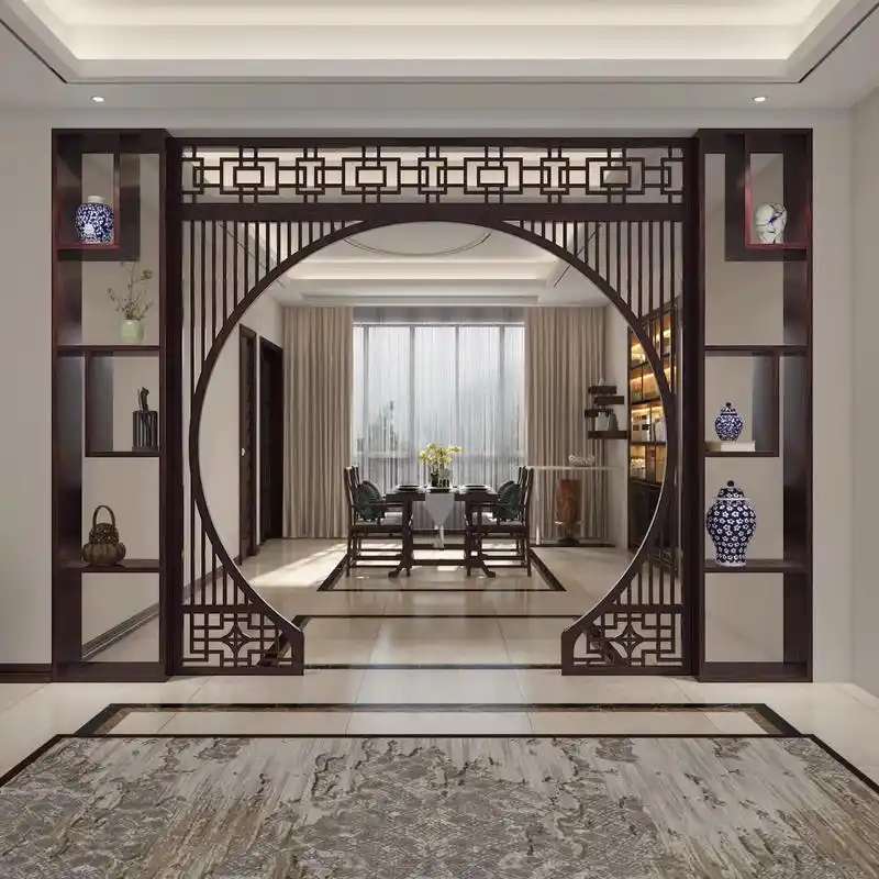 新中式实木月亮门屏风隔断客厅大厅圆拱门玄