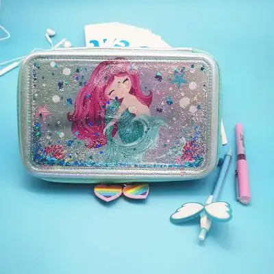 流沙美人鱼大容量文具盒女童铅笔袋中小学生儿童学习用品生日礼物
