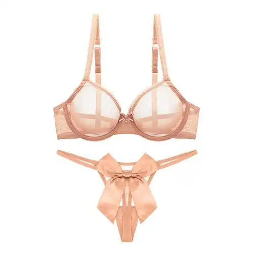 varsbaby 透明胸罩全透性感网纱丁字裤内衣套装超薄文胸网纱大码