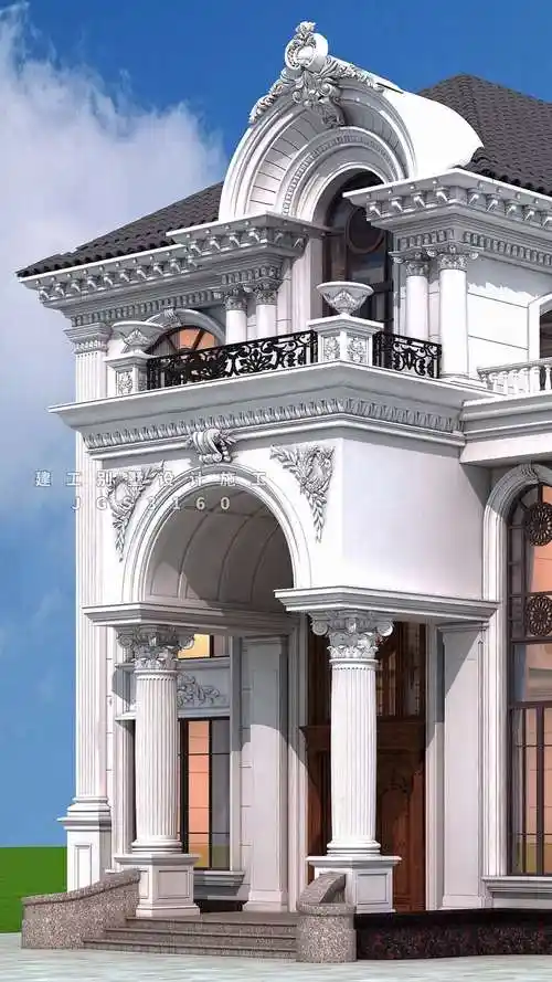 农村自建房三层三开间法式欧式别墅设计图纸,面宽14.7米