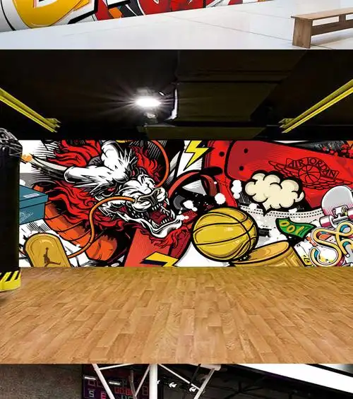 少儿篮球馆涂鸦墙贴自粘贴画体育馆海报背景墙运动馆男孩卧室 篮球