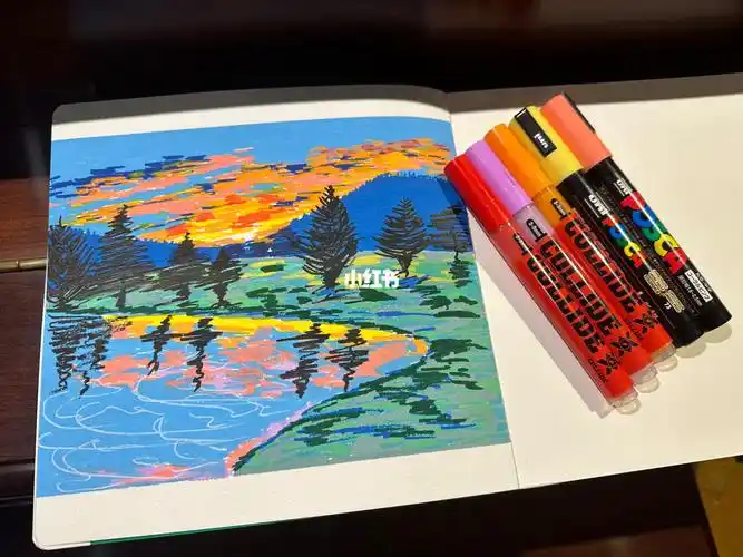 丙烯马克笔画日落