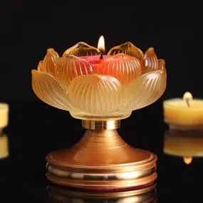 九黎莲花烛台供佛蜡烛台家用水琉璃酥油灯座中式佛堂佛前供灯佛灯