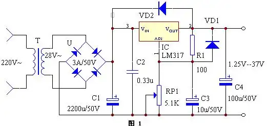 可调稳压电源电路图