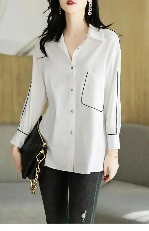 国际轻奢高档品牌女装高端大牌进口品质白色真丝衬衫女新款2022年春装