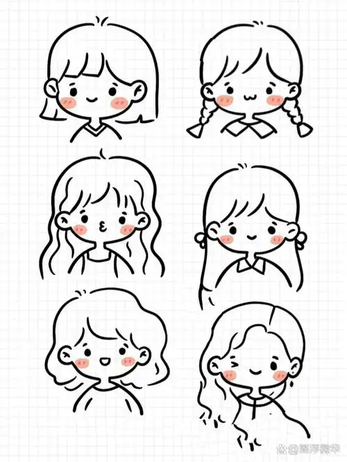 简笔画|简单可爱女孩小头像卡通零基础线稿 零基础绘画|简笔画教程