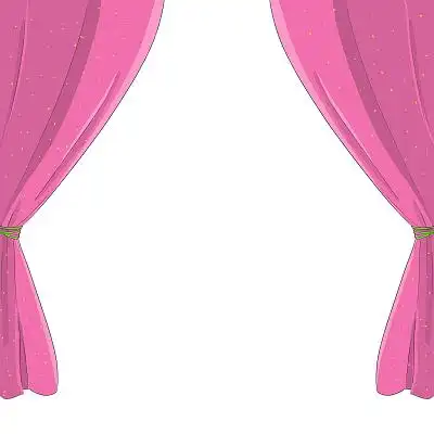 粉色手绘卡通窗帘帘子元素png素材