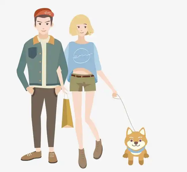 任务卡通头像卡通遛狗的情侣免抠图