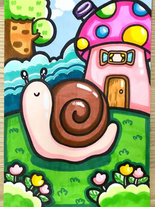 小蜗牛马克笔手绘卡通儿童画简笔画过程