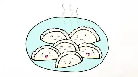 亲子儿童简笔画|学画可爱的饺子卡通画,每个饺子的表情都不同哦