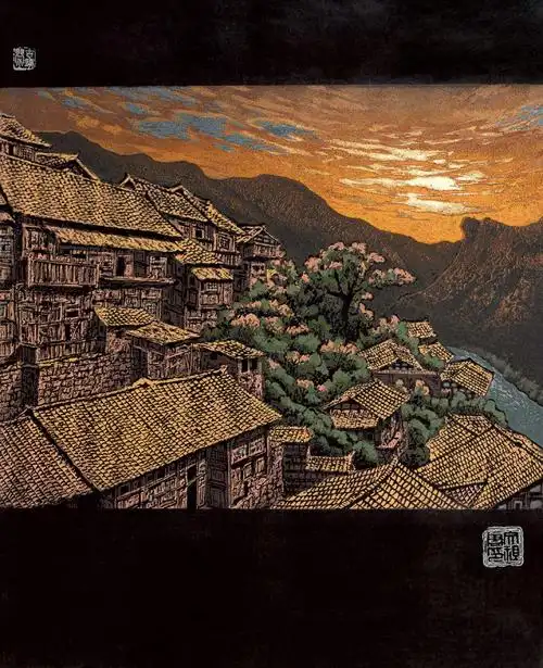 0585 《古镇祭》no.5 套色丝网版画