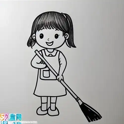 打扫卫生简笔画小女孩