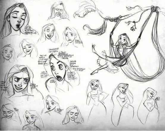 长发公主手稿速写练习#迪士尼  #手稿  #速写  #临摹素材