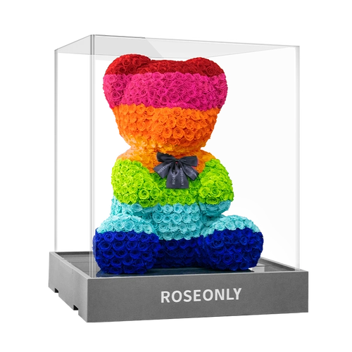 roseonly高端定制永生玫瑰花七彩玫瑰熊120cm公仔生日情人节礼物