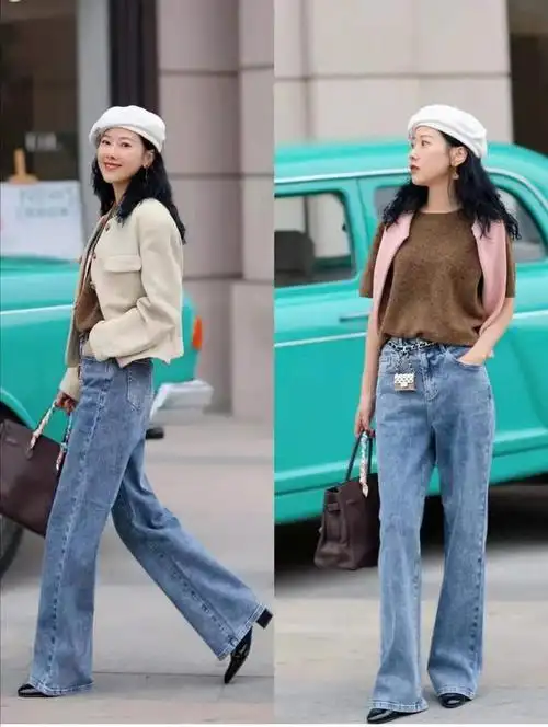 牛仔喇叭裤怎么搭配上衣和鞋子好看