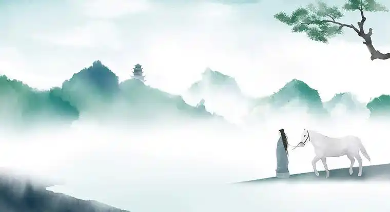 古人牵马山水中国风插画插画下载