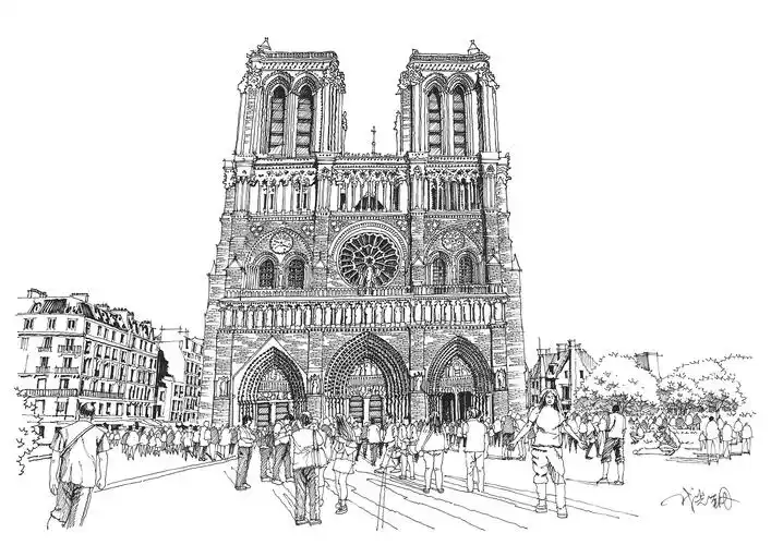 巴黎圣母院线稿效果图