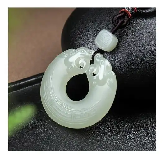 檀福匠和田玉平安扣吊坠男女款双龙护主玉坠挂件玉石男士项链玉坠子