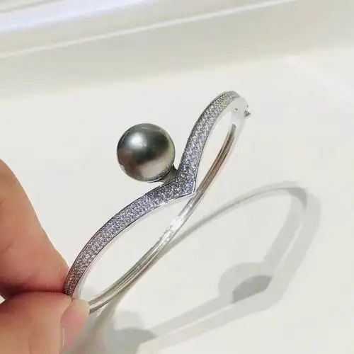 七夕为爱加冕纯银大溪地黑珍珠1213mm手镯