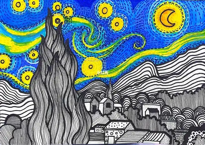 大师鉴鉴赏课梵高星月夜线描画