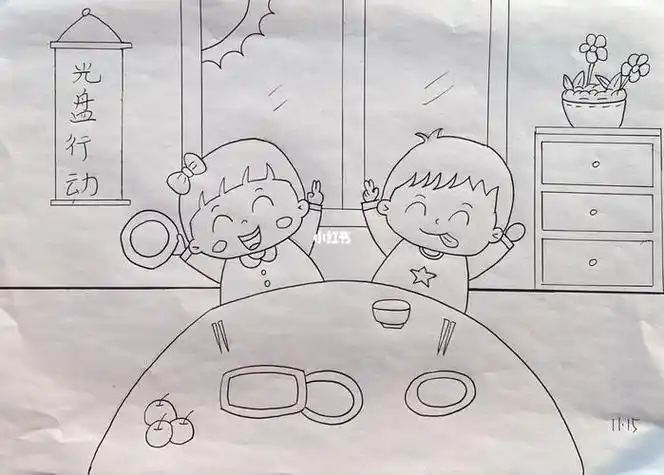 在幼儿园吃饭图简笔画