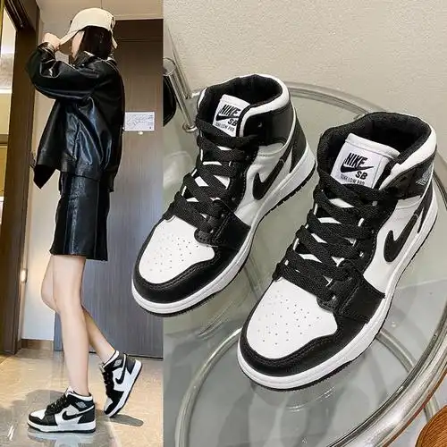aj女鞋空军一号莆田正版官网高帮板鞋黑白熊猫春夏新款情侣勾勾鞋