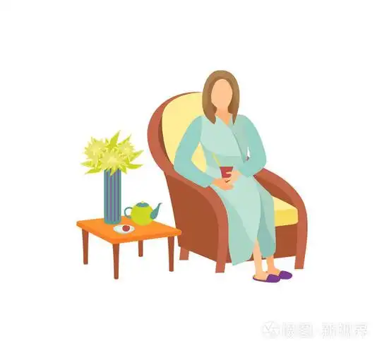 坐在扶手椅上的妇女在休息室动画片插画-正版商用图片18941u-摄图新