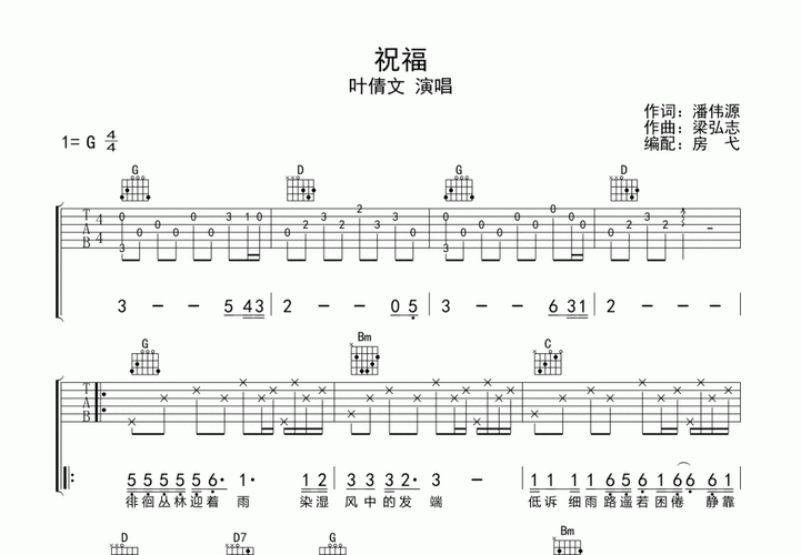 祝福吉他谱_叶倩文_g调弹唱