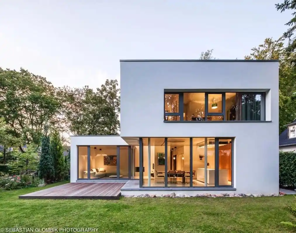 现代极简风格白色外墙别墅自建房效果图设计.