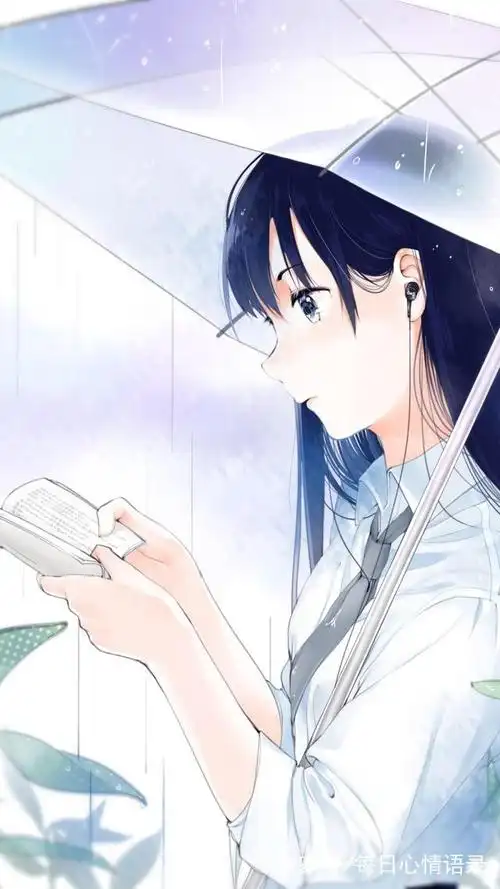 人物插画——温柔甜美的卡通女孩,适合当壁纸.打着雨伞看书的女孩.