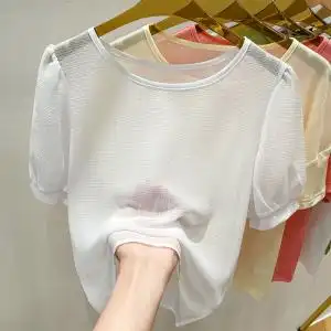 透明网纱打底衫女白色