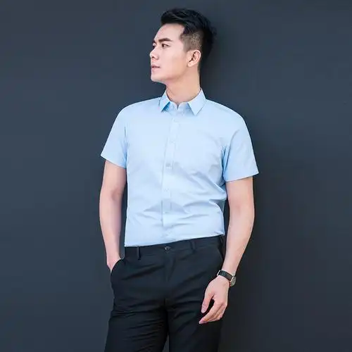 男士短袖白衬衫夏季薄款半袖衬衣青年商务修身免烫正装常规